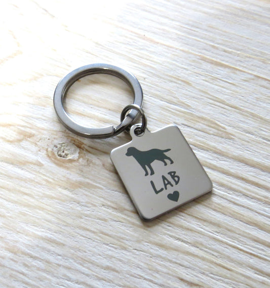 I Love My Lab Dog Stainless Steel Keychain, Laser Engraved Stainless Steel Lab Dog Breed Charm Keychain, Labrador Retriever Keyring Gift