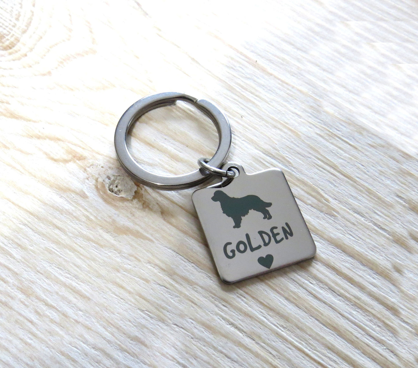 I Love My Golden Dog Stainless Steel Keychain, Laser Engraved Stainless Steel Golden Dog Breed Charm Keychain, Golden Retriever Keyring Gift