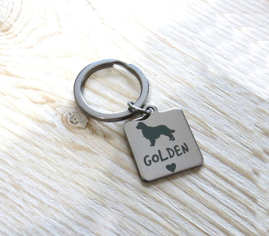 I Love My Golden Dog Stainless Steel Keychain, Laser Engraved Stainless Steel Golden Dog Breed Charm Keychain, Golden Retriever Keyring Gift