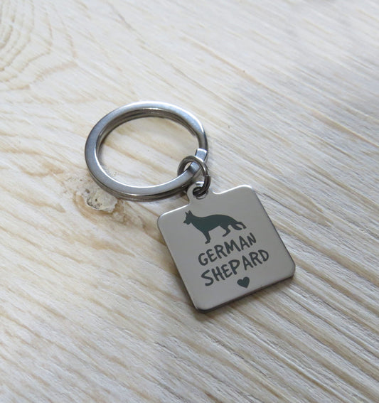 I Love My German Shepherd Stainless Steel Keychain, Laser Engraved Stainless Steel Charm Keychain, German shepherd Keyring Gift