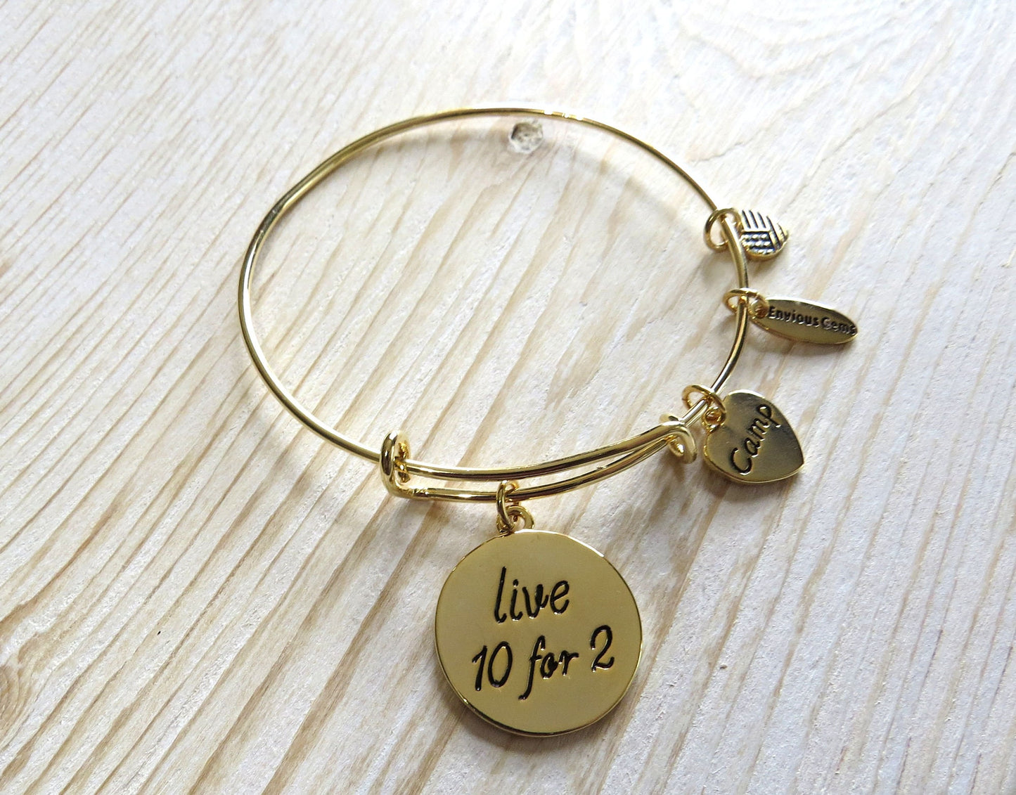 Overnight Camp Summer Camp "Live 10 for 2" Adjustable Bracelet Childrens Camp Bracelets Gold or Silver rhodium Plated.