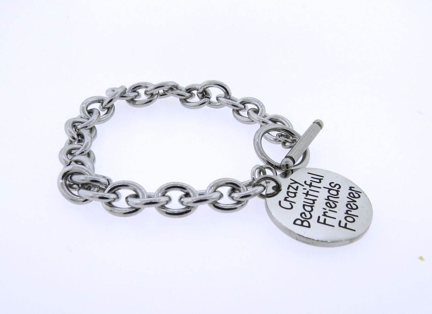 Crazy Beautiful Friends forever Charm Stainless Steel Toggle Bracelet Great Friends Charm Bracelet BFF Gift