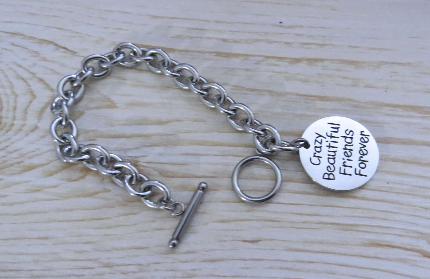 Crazy Beautiful Friends forever Charm Stainless Steel Toggle Bracelet Great Friends Charm Bracelet BFF Gift