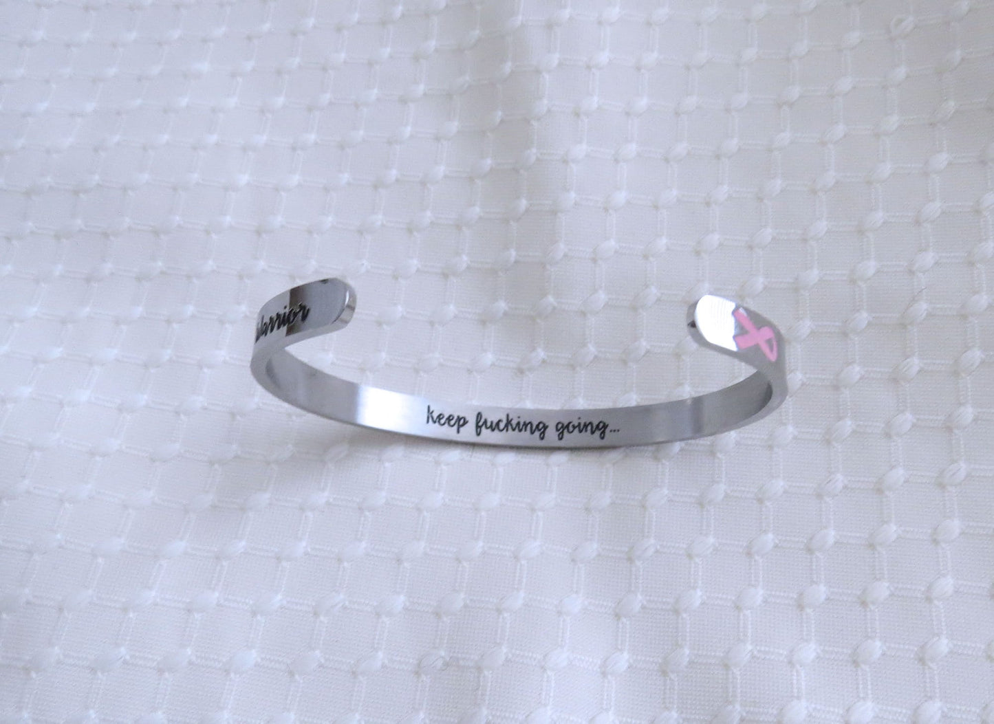 Breast Cancer Warrior Bracelet "Keep Fucking Going" Bracelet Stainless Steel Inspirational Motivational Cancer Bracelet