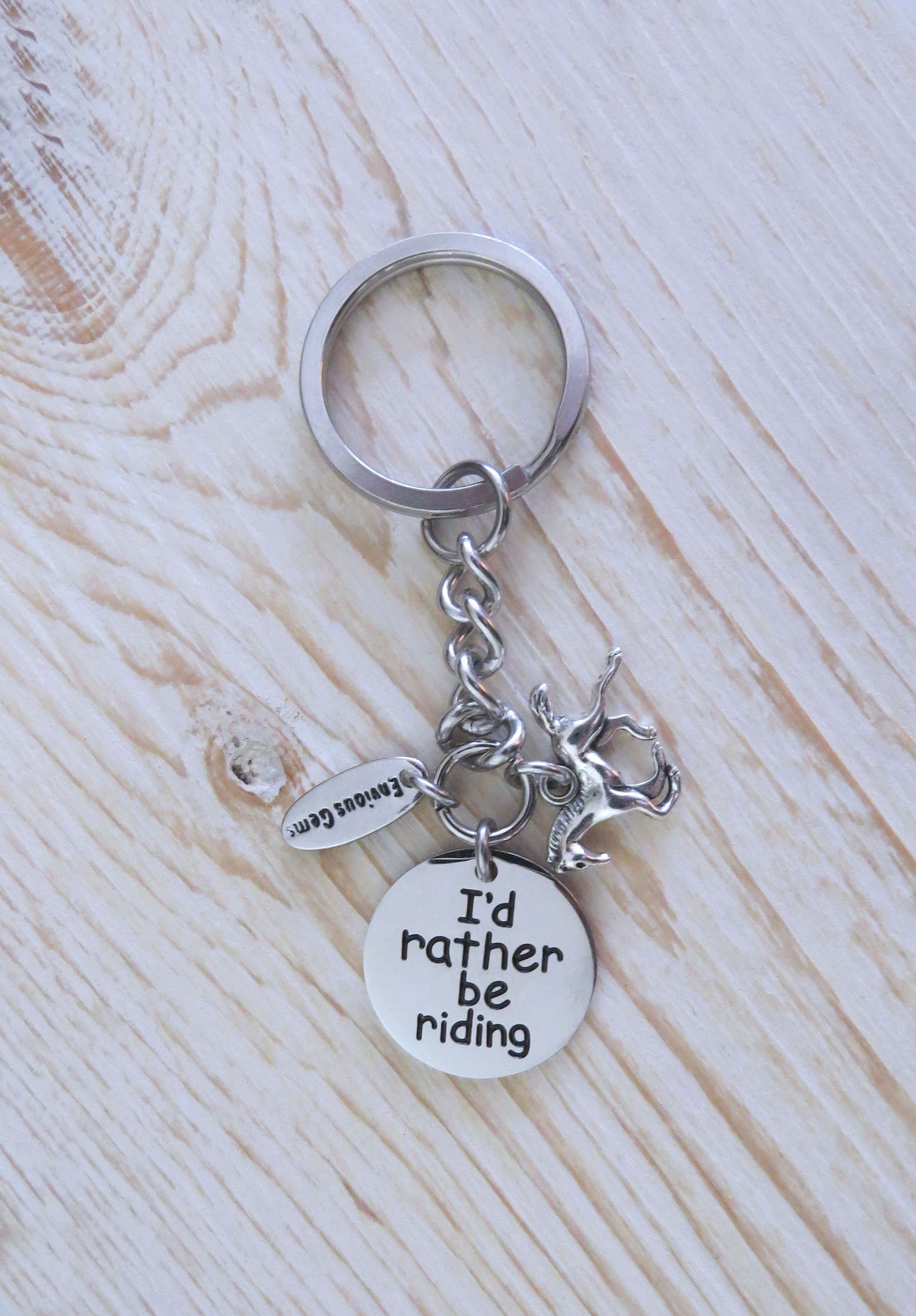 I'd Rather Be Riding Horse Equestrian Stainless Steel Keychain Horse Lover Keyring Rider Gifts * Now with Stainless Steel Disc Charm