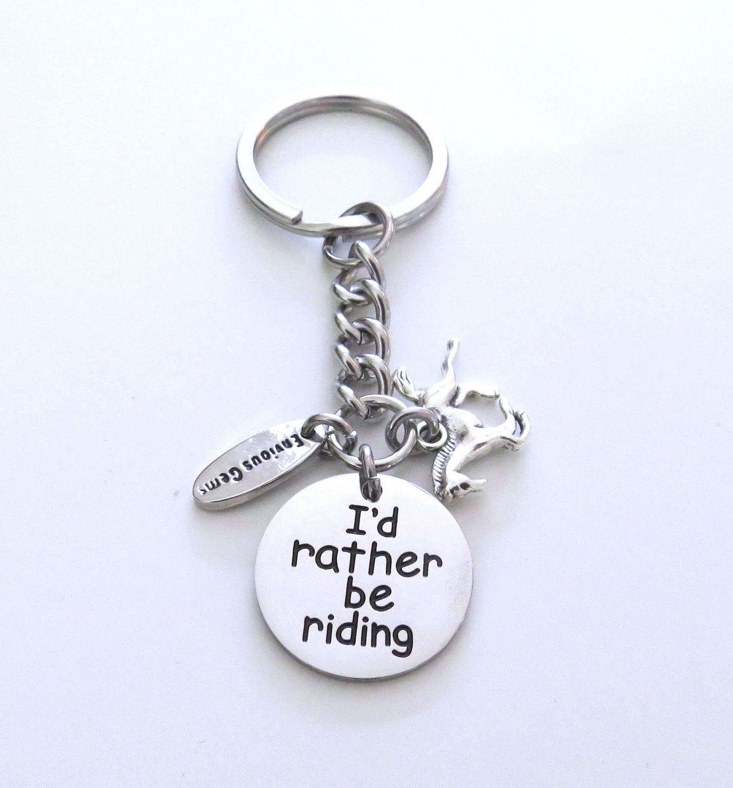 I'd Rather Be Riding Horse Equestrian Stainless Steel Keychain Horse Lover Keyring Rider Gifts * Now with Stainless Steel Disc Charm