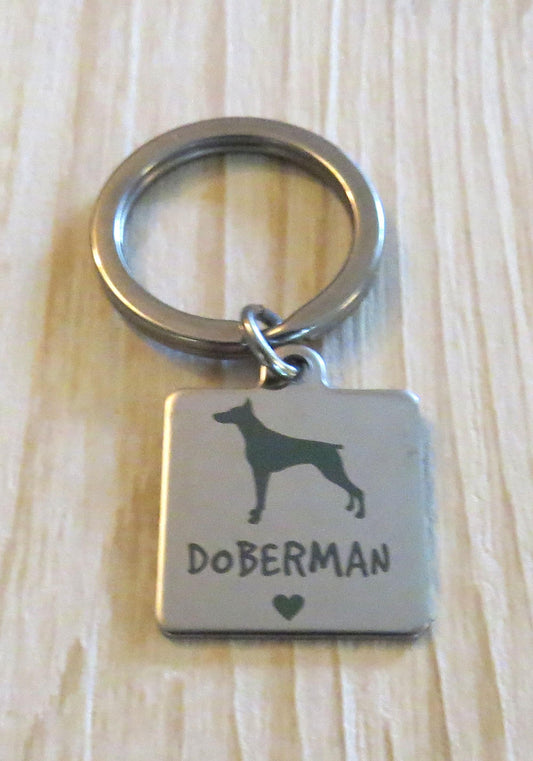 I Love My Doberman Dog Stainless Steel Keychain, Laser Engraved Stainless Steel Doberman Dog Breed Charm Keychain, Doberman Keyring Gift