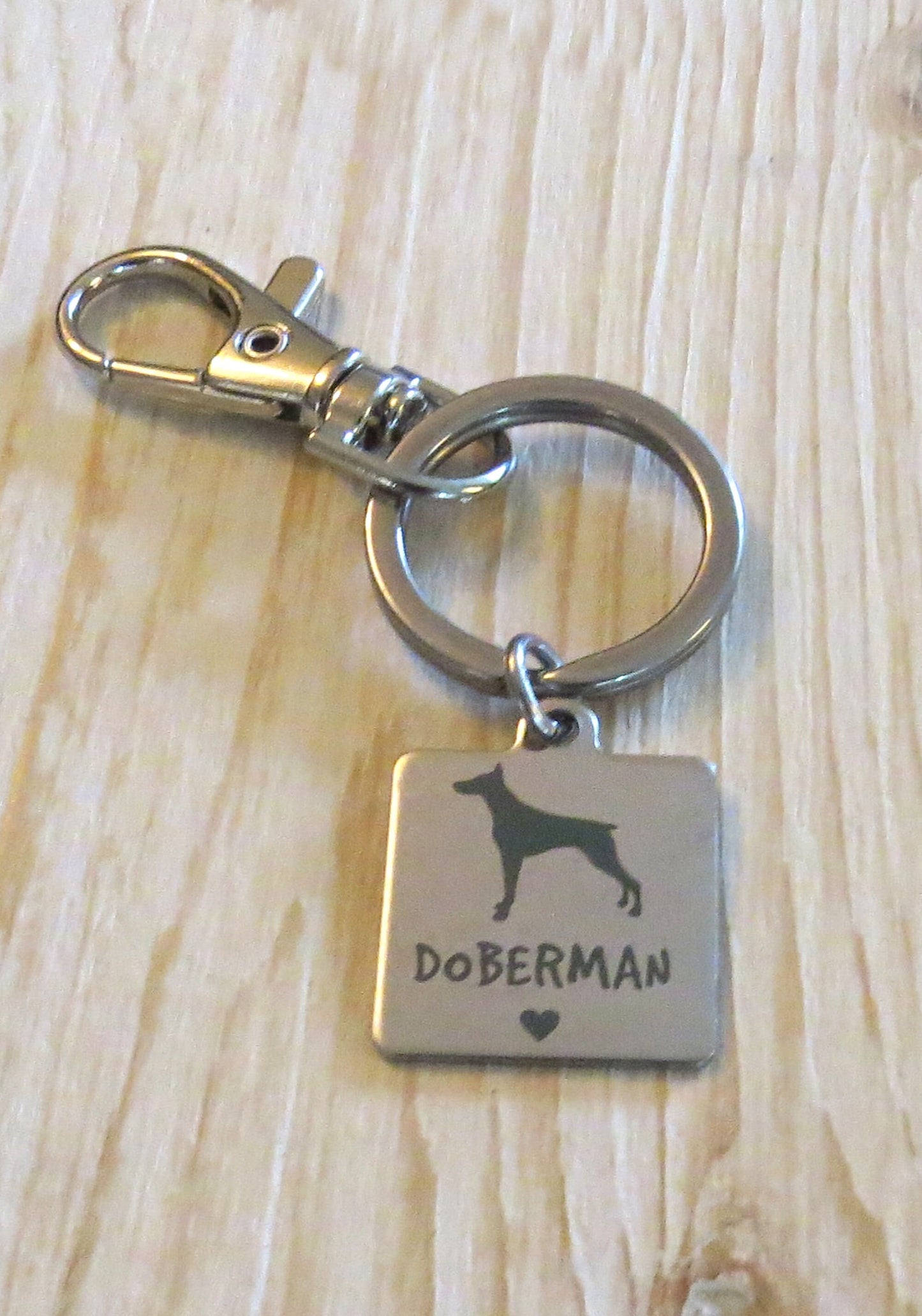 I Love My Doberman Dog Stainless Steel Keychain, Laser Engraved Stainless Steel Doberman Dog Breed Charm Keychain, Doberman Keyring Gift