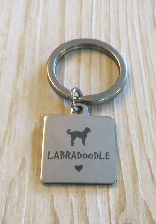 I Love My Labradoodle Dog Stainless Steel Keychain, Laser Engraved Stainless Steel Labradoodle Dog Breed Charm Keychain, Labradoodle Gift