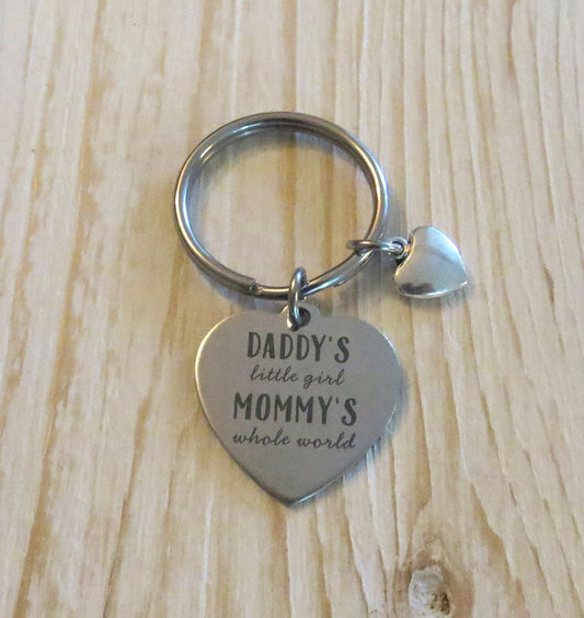 Daddy's Little Girl - Mommy's Whole World Keychain Silver Stainless Steel Key ring Daughter's Gift from Mom and Dad Special Gift