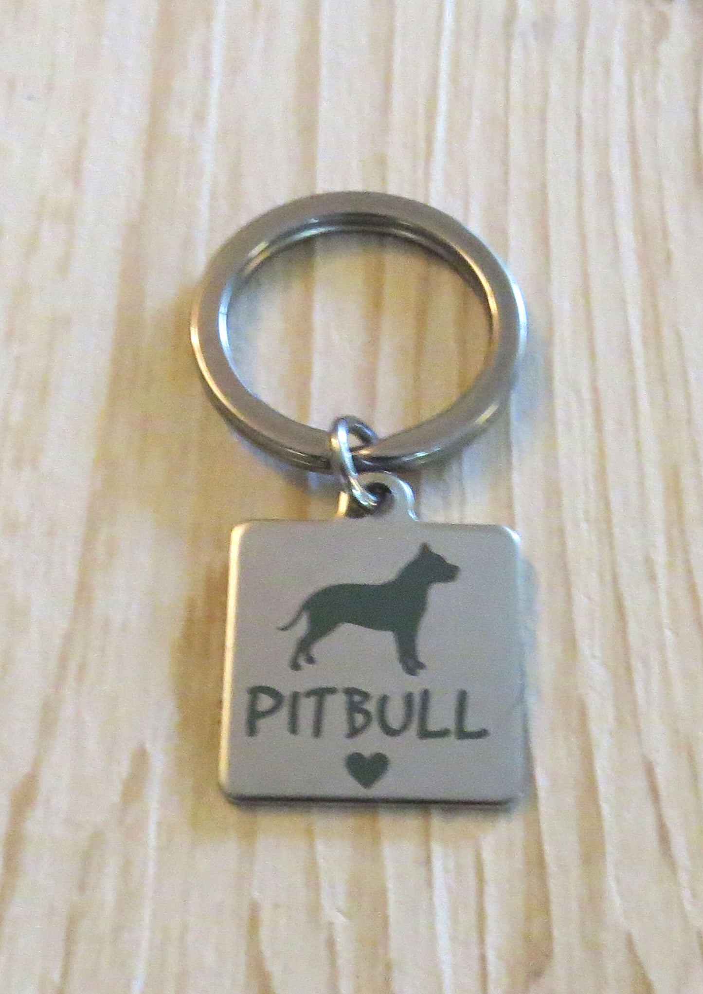 I Love My Pitbull Dog Stainless Steel Keychain, Laser Engraved Stainless Steel Pitbull Dog Breed Charm Keychain, Pitbull Keyring Gift