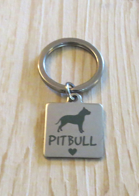 I Love My Pitbull Dog Stainless Steel Keychain, Laser Engraved Stainless Steel Pitbull Dog Breed Charm Keychain, Pitbull Keyring Gift