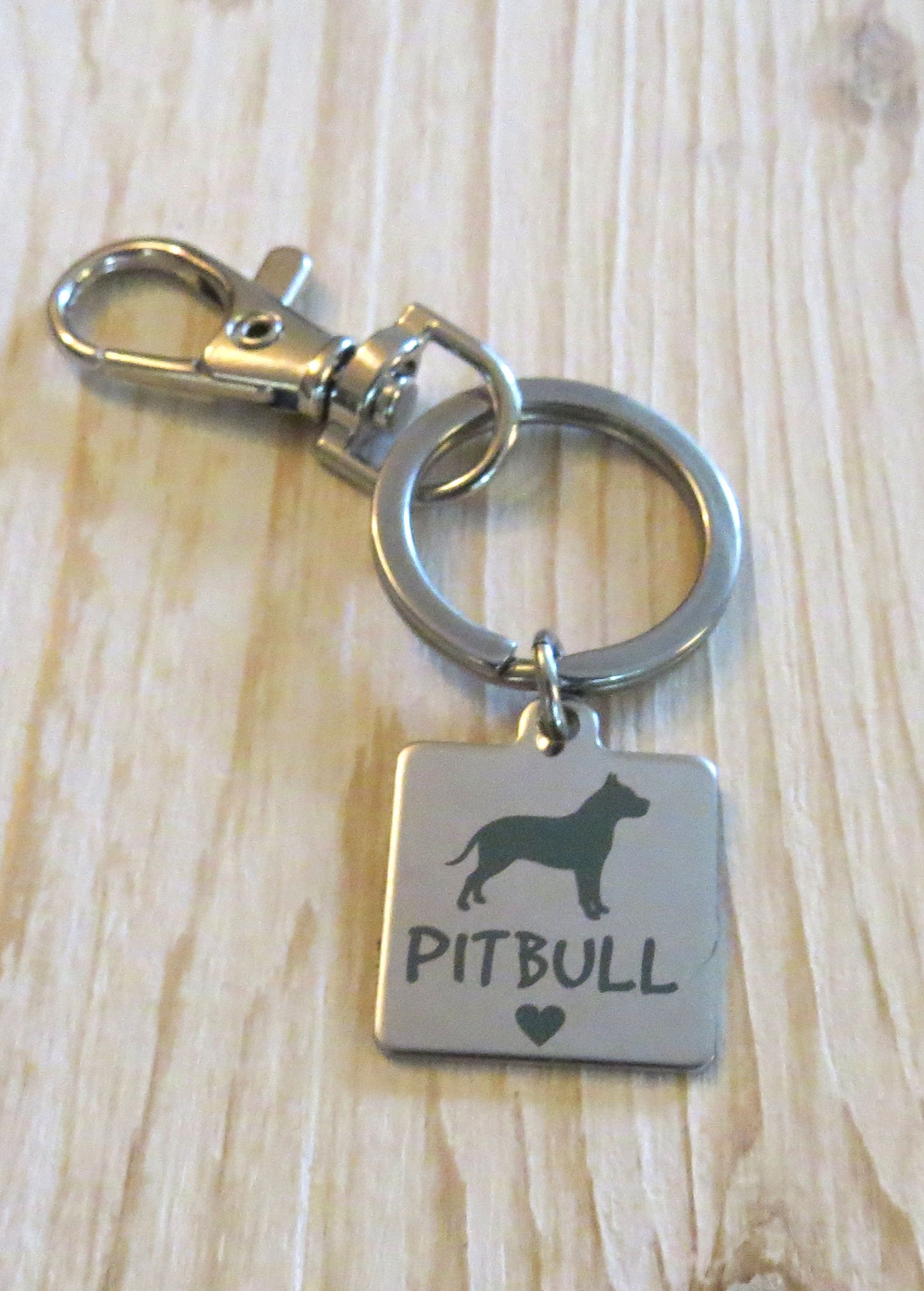 I Love My Pitbull Dog Stainless Steel Keychain, Laser Engraved Stainless Steel Pitbull Dog Breed Charm Keychain, Pitbull Keyring Gift