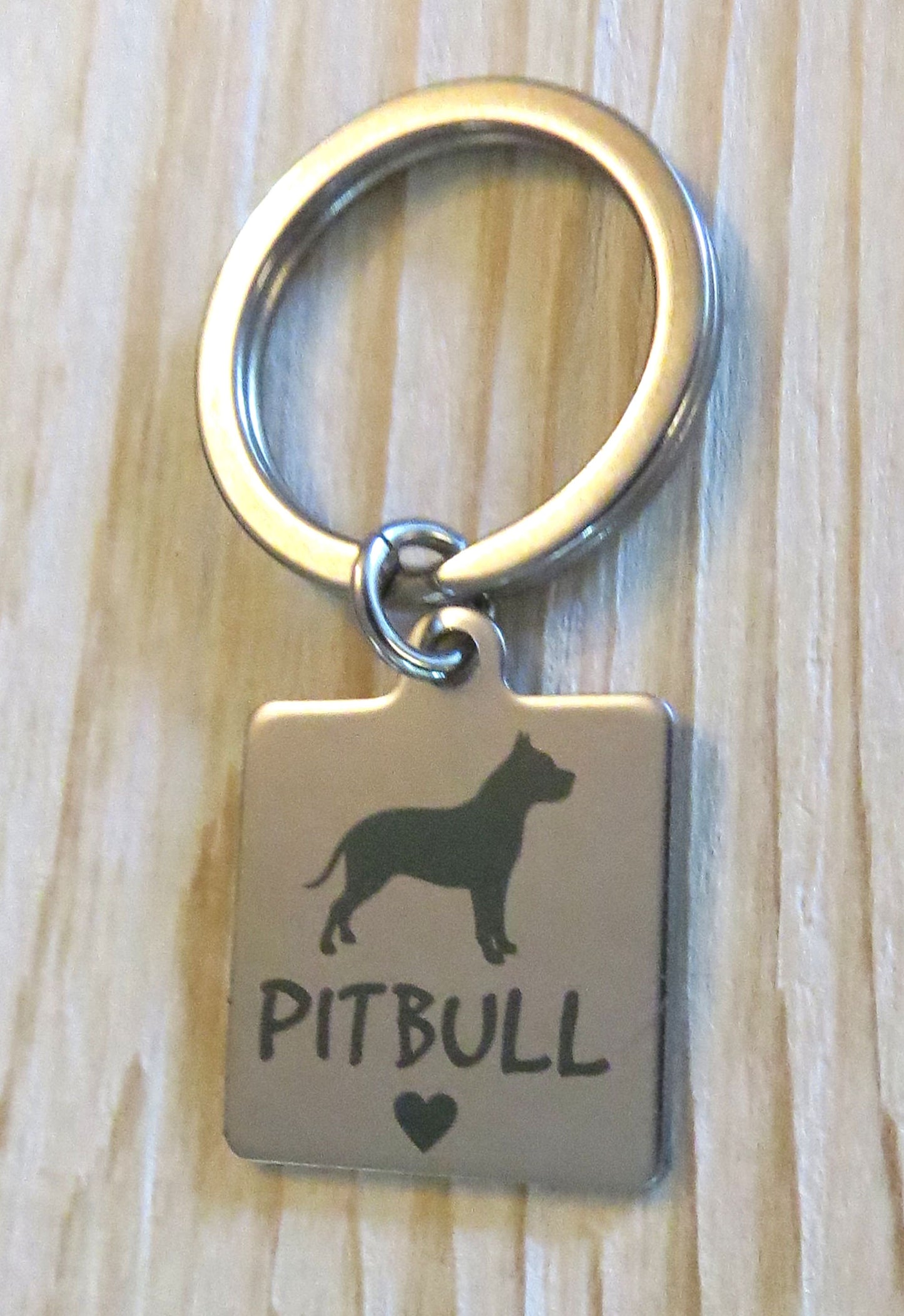 I Love My Pitbull Dog Stainless Steel Keychain, Laser Engraved Stainless Steel Pitbull Dog Breed Charm Keychain, Pitbull Keyring Gift