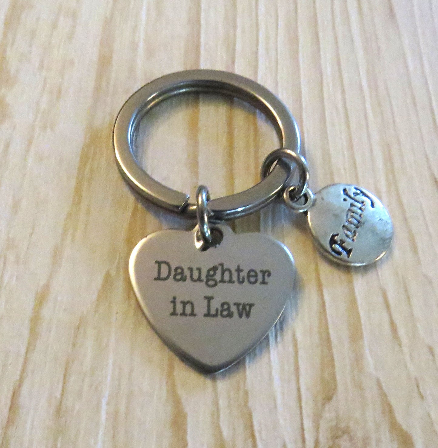 Daughter In-Law Keychain Silver Stainless Steel Key Ring Heart Shaped Daughter In-Law Keychain Gift