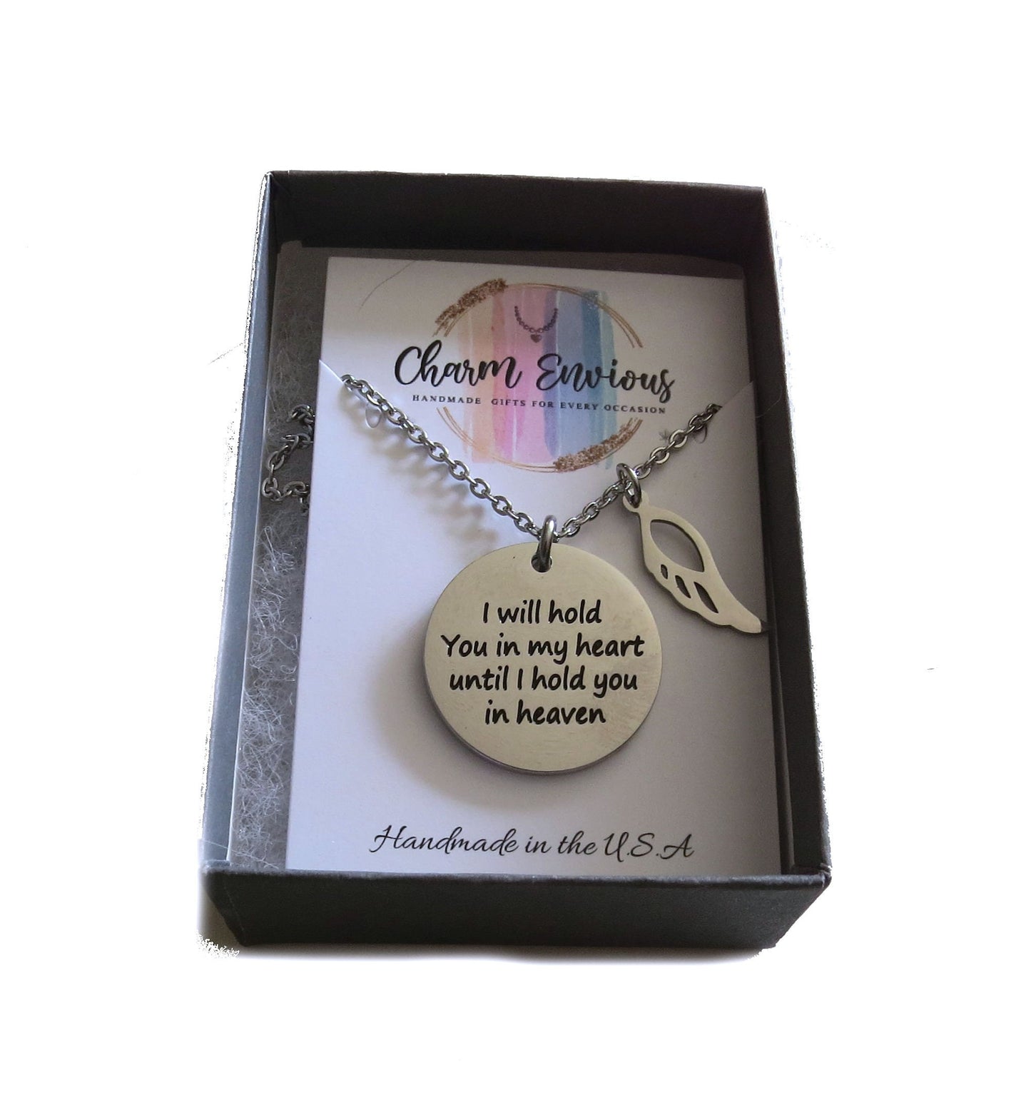 I Will Hold You in My Heart, Until I Hold You in Heaven Stainless Steel Inspirational Pendant Necklace Memorial Pendant Necklace (3 Styles)