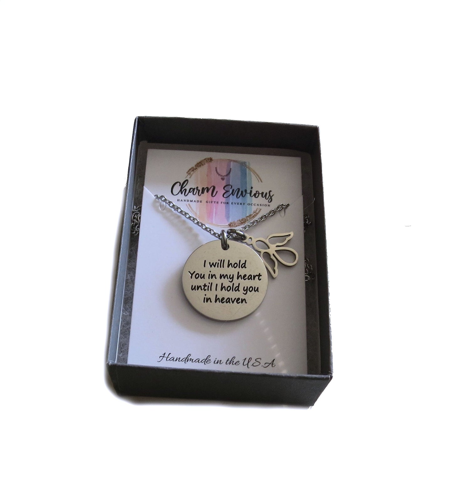 I Will Hold You in My Heart, Until I Hold You in Heaven Stainless Steel Inspirational Pendant Necklace Memorial Pendant Necklace (3 Styles)