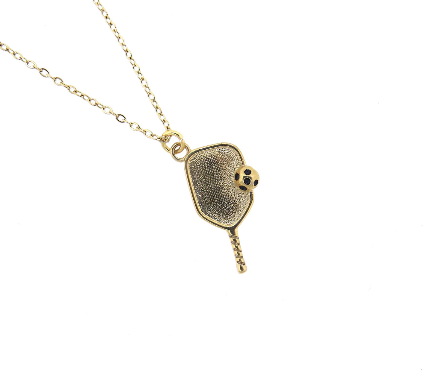 Pickleball Paddle with Ball Gold-Plated Stainless-Steel Pendant Necklace Beautiful Pickleball Charm on a Stainless-Steel Chain Player Gifts