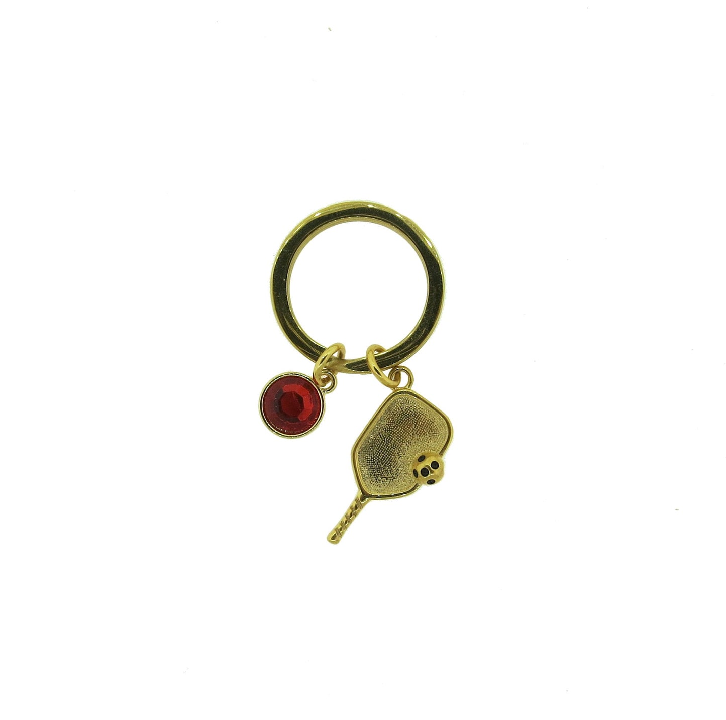 Pickleball Paddle with Ball Gold-Plated Stainless-Steel Key Chain Pickleball Charm on a Stainless-Steel 25mm Keyring with a Crystal Charm