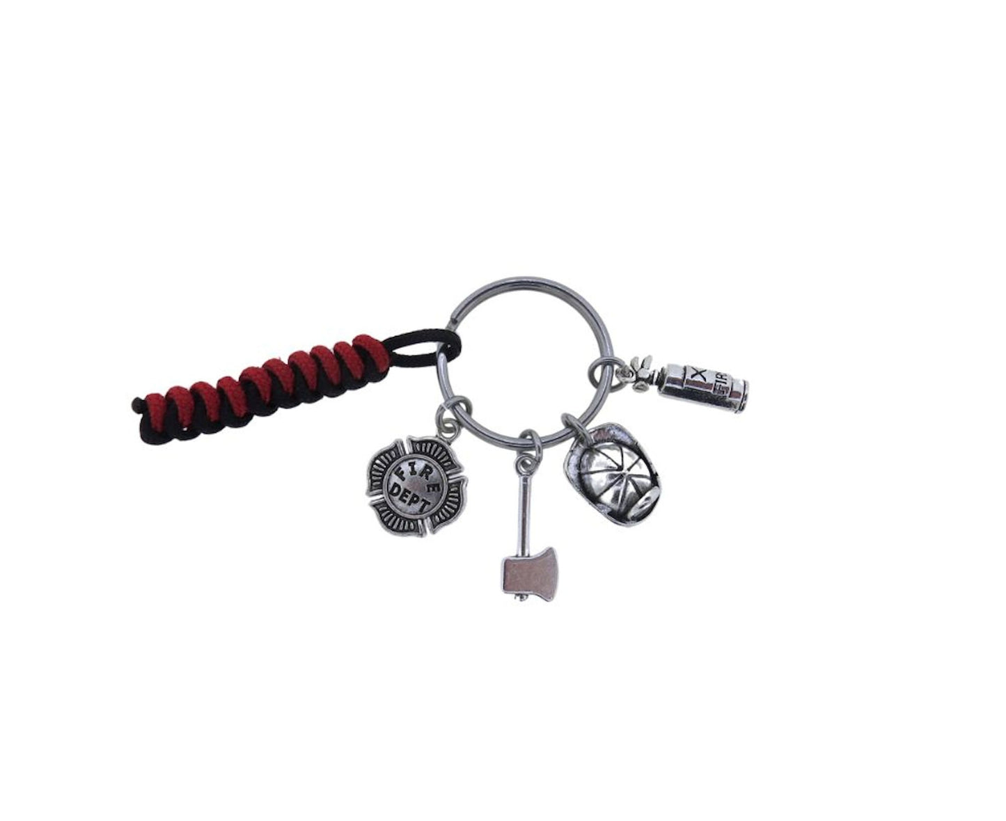 Firefighter Keychain, Fireman Key Ring Stainless Steel Key Ring with Fire Extinguisher Fire Helmet Axe Thin Red Line Paracord Key Ring Gift