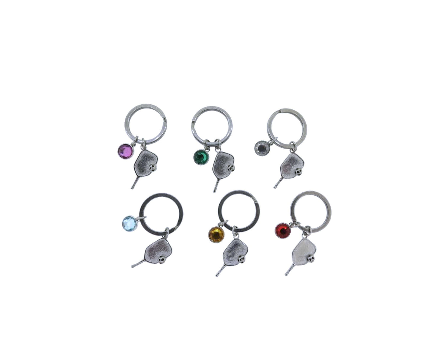 Pickleball Paddle with Ball Stainless-Steel Key Chain Pickleball Charm on a Stainless-Steel 25mm Keyring with a Crystal Charm