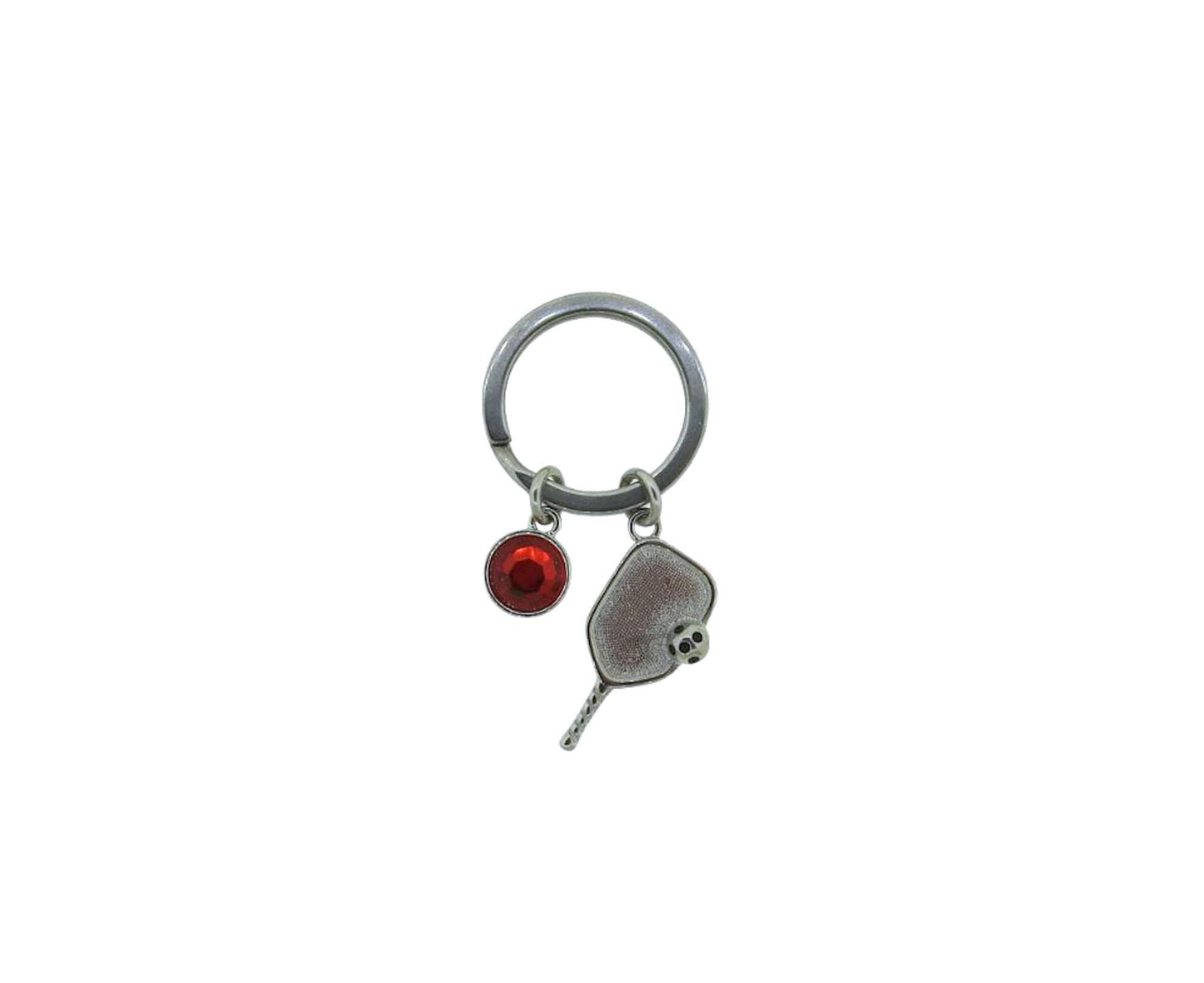 Pickleball Paddle with Ball Stainless-Steel Key Chain Pickleball Charm on a Stainless-Steel 25mm Keyring with a Crystal Charm