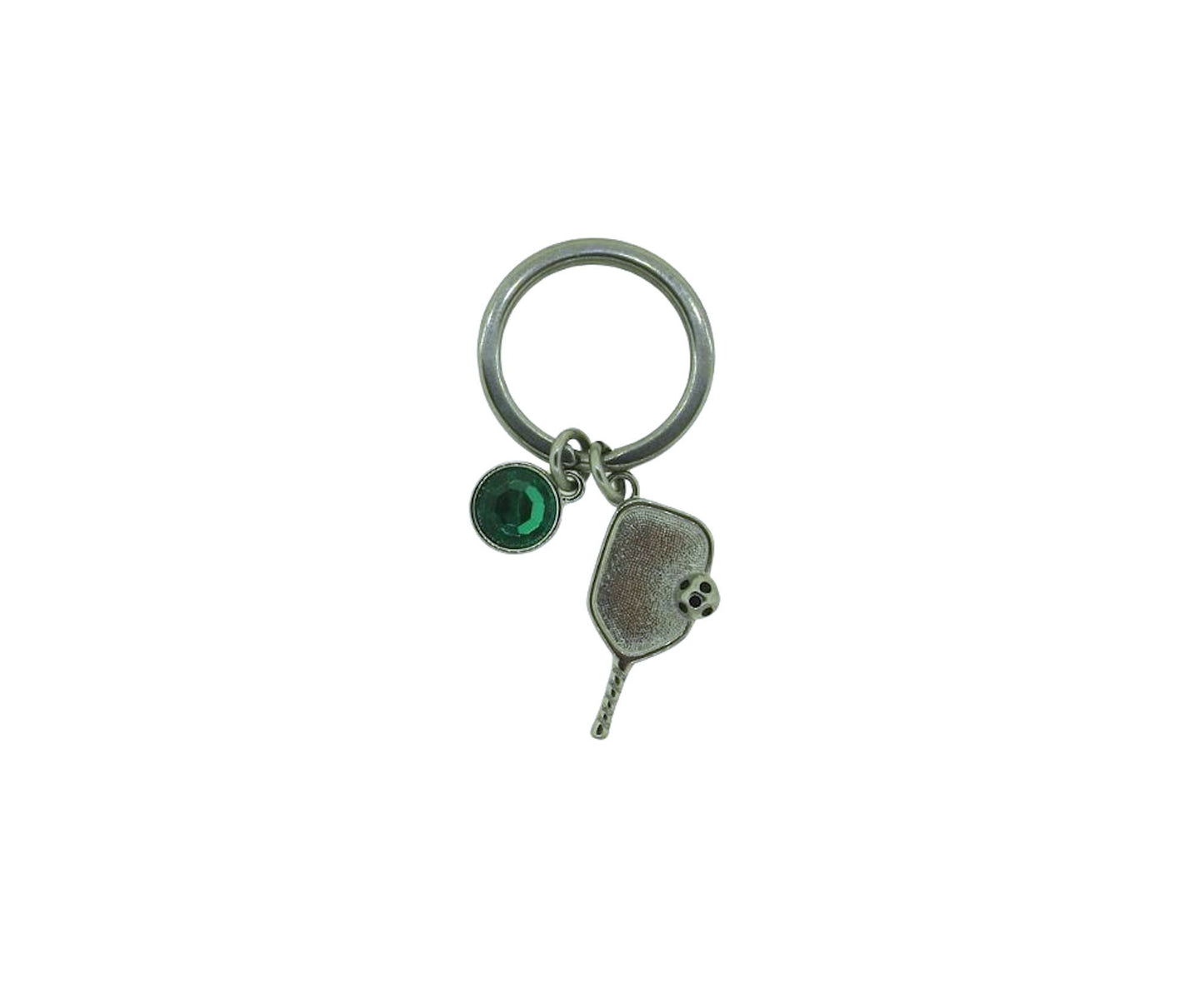 Pickleball Paddle with Ball Stainless-Steel Key Chain Pickleball Charm on a Stainless-Steel 25mm Keyring with a Crystal Charm